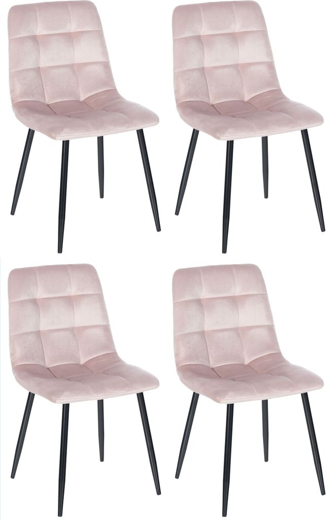 DELUKE Esszimmerstühle 4er Set VOUL - Pink, Samt | Gesteppter Polsterstuhl | Küchenstuhl mit Bodenschonern | Esszimmerstuhl Stuhl Esszimmer Kü...
