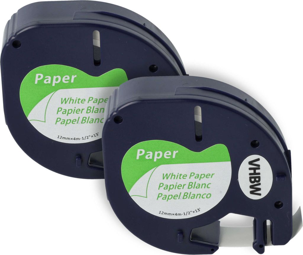 vhbw 2x Schriftband-Kassette Papier Ersatz für Dymo S0721520, 91200 für Etiketten-Drucker 4m x 12mm Schwarz auf Weiß