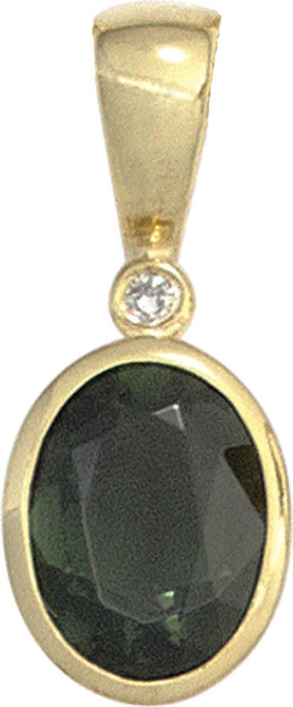 Anhänger mit Turmalin grün oval & Diamant Brillant 585 Gold Gelbgold Damen