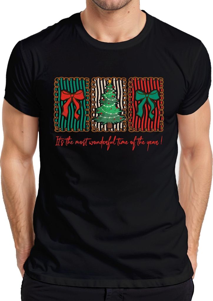 It's the most wonderful Weihnachtsbaum Schleife gestreift Retro Herren T-Shirt, Schwarz, S