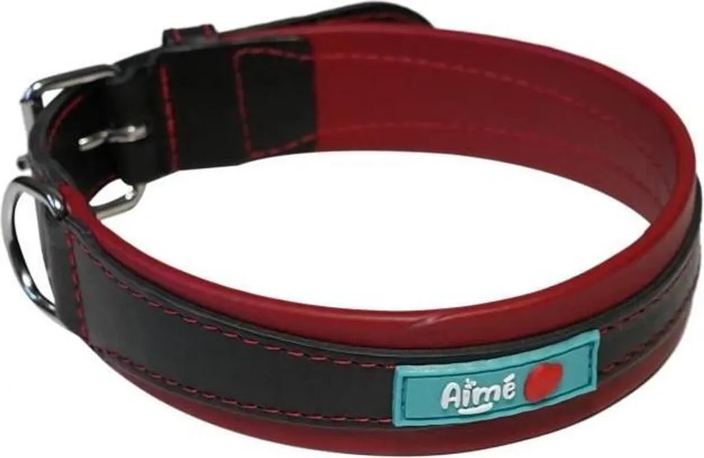 Collare Cane Pelle Bovina e Agnello L 43-52cm Nero Rosso | Alta Qualità