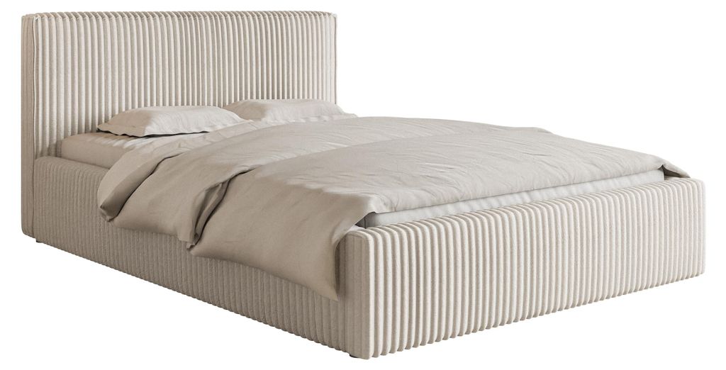 Selsey Doppelbett Tilio - Polsterbett mit Bettkasten, Breitcord-Bezug in Cremeweiß, 160 cm
