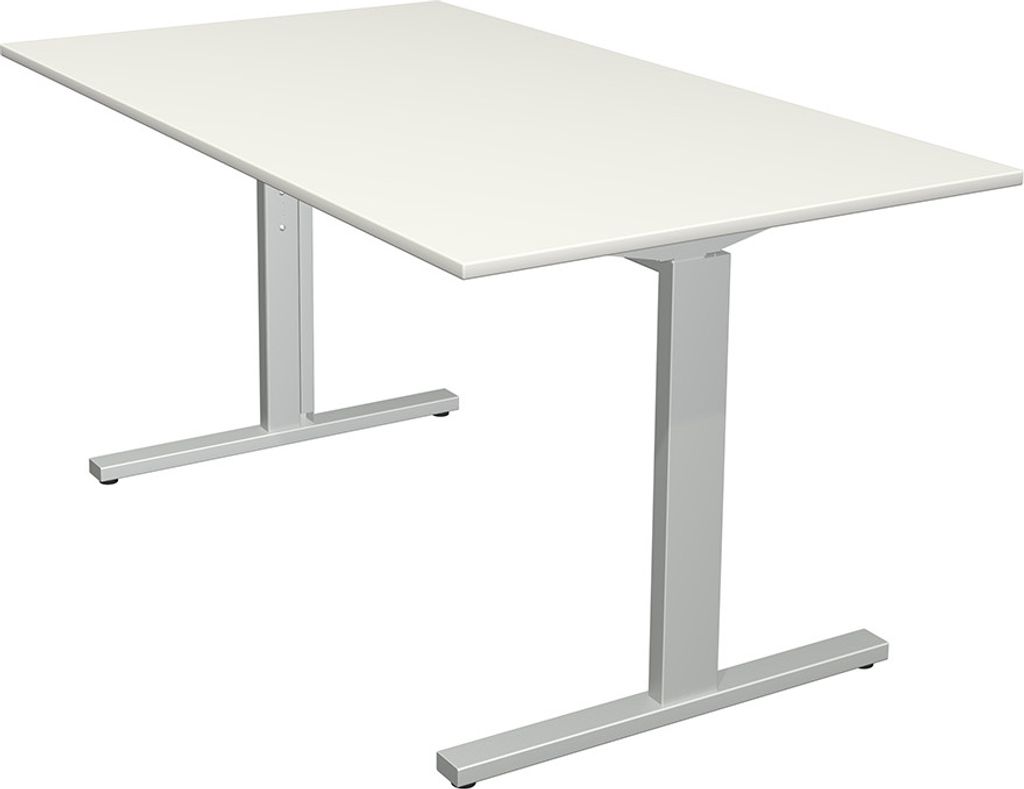 Kerkmann Schreibtisch Form 2 140x80x70-82 cm T-Fuß Alusilber weiss