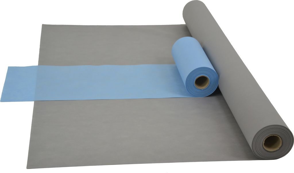 Sensalux Kombi-Set 1 Tischdeckenrolle 1,5m x 25m grau + Tischläufer 30cm hellblau