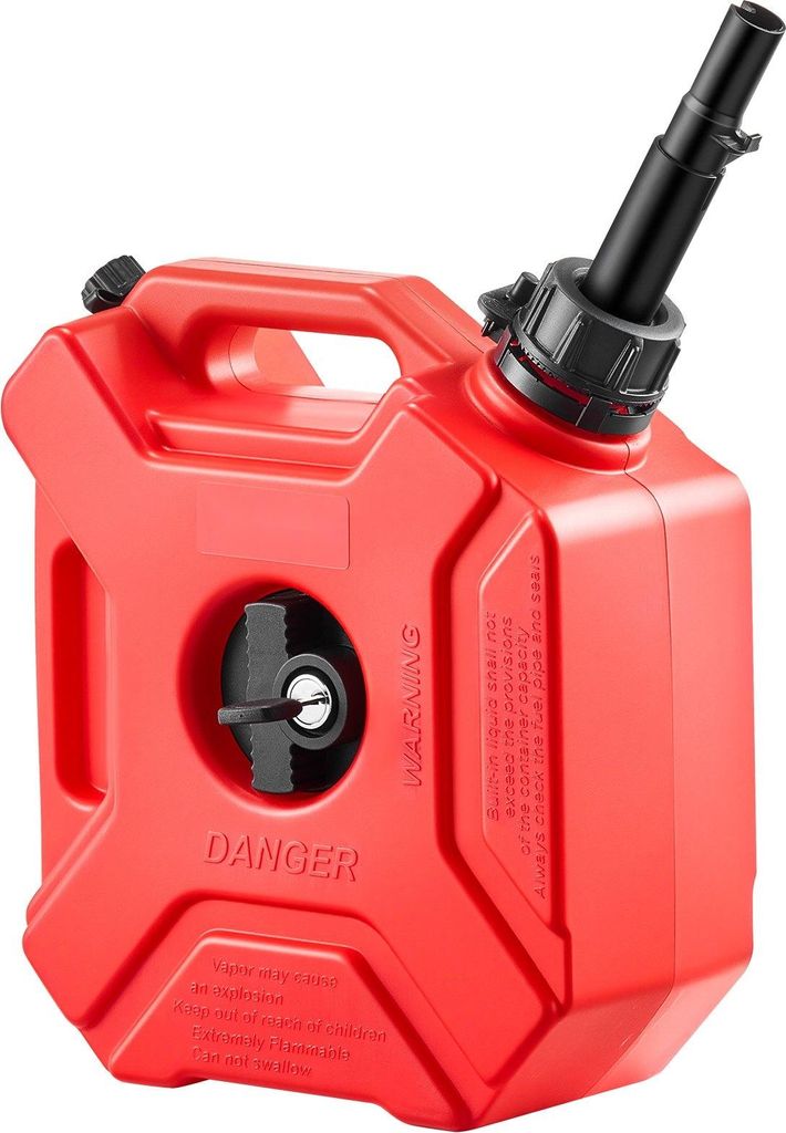 Benzin- & Kraftstoffkanister - 5 Liter - Mit Ausgießer & verschließbarer Halterung - Durchflussrate 15 L/min - Für Auto, Motorrad, ATV & UTV - Rot
