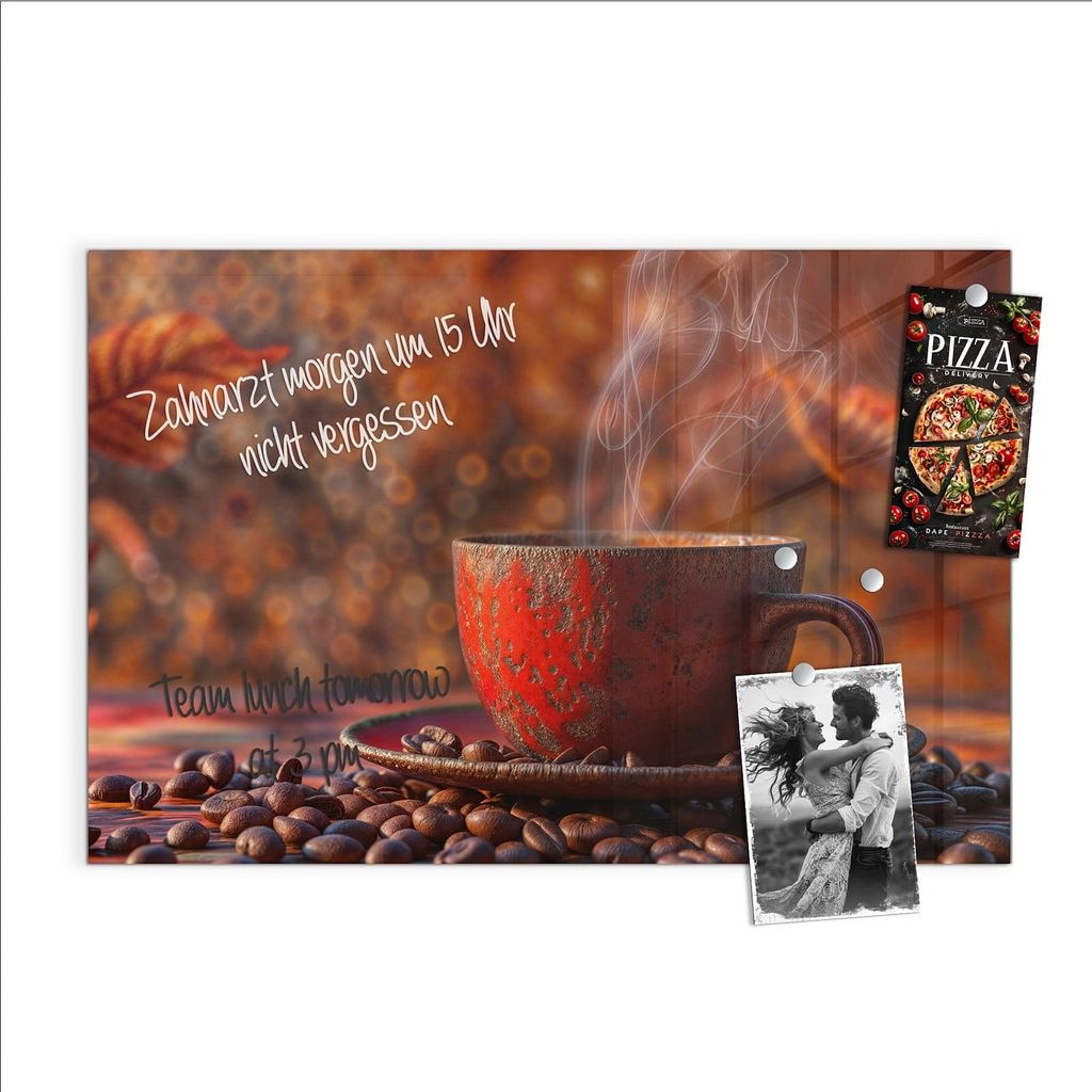 Magnettafel 90x60cm Pinnwand Whiteboard beschreibbar - Kaffeetasse im Herbst