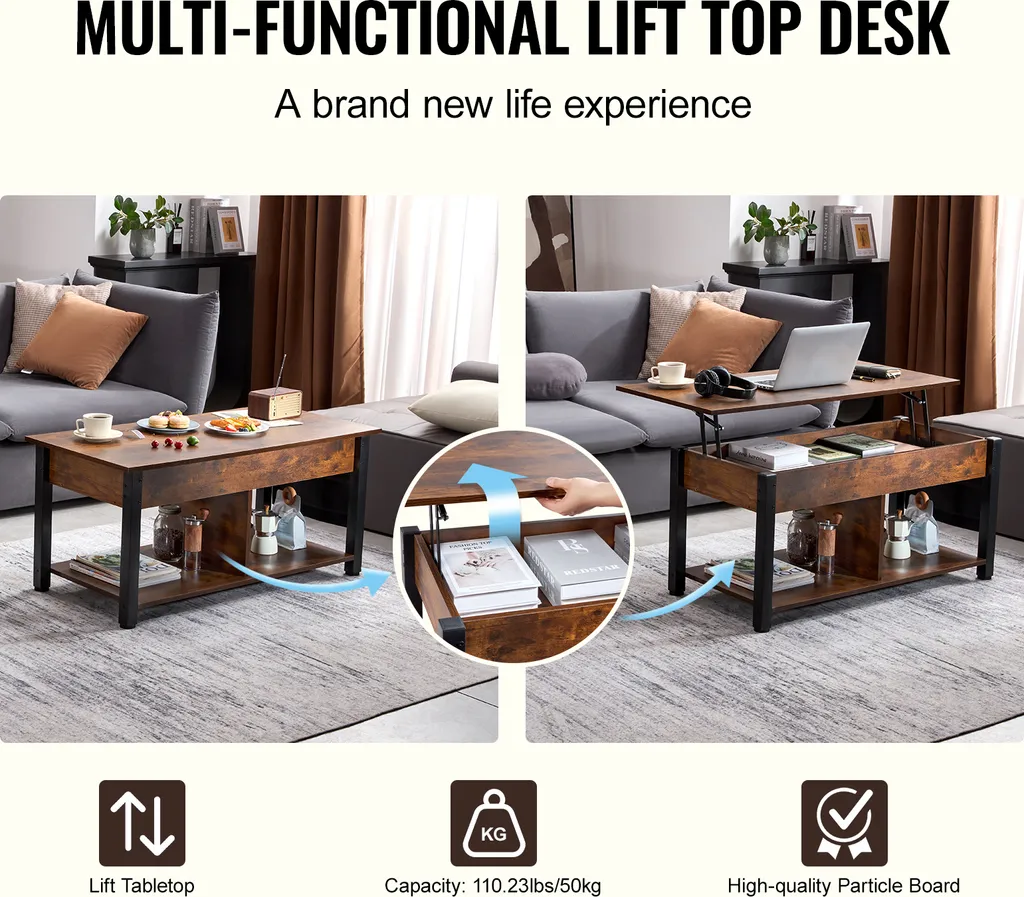 Table Basse Relevable Idéale pour Travailler ou Dîner dans votre Canapé