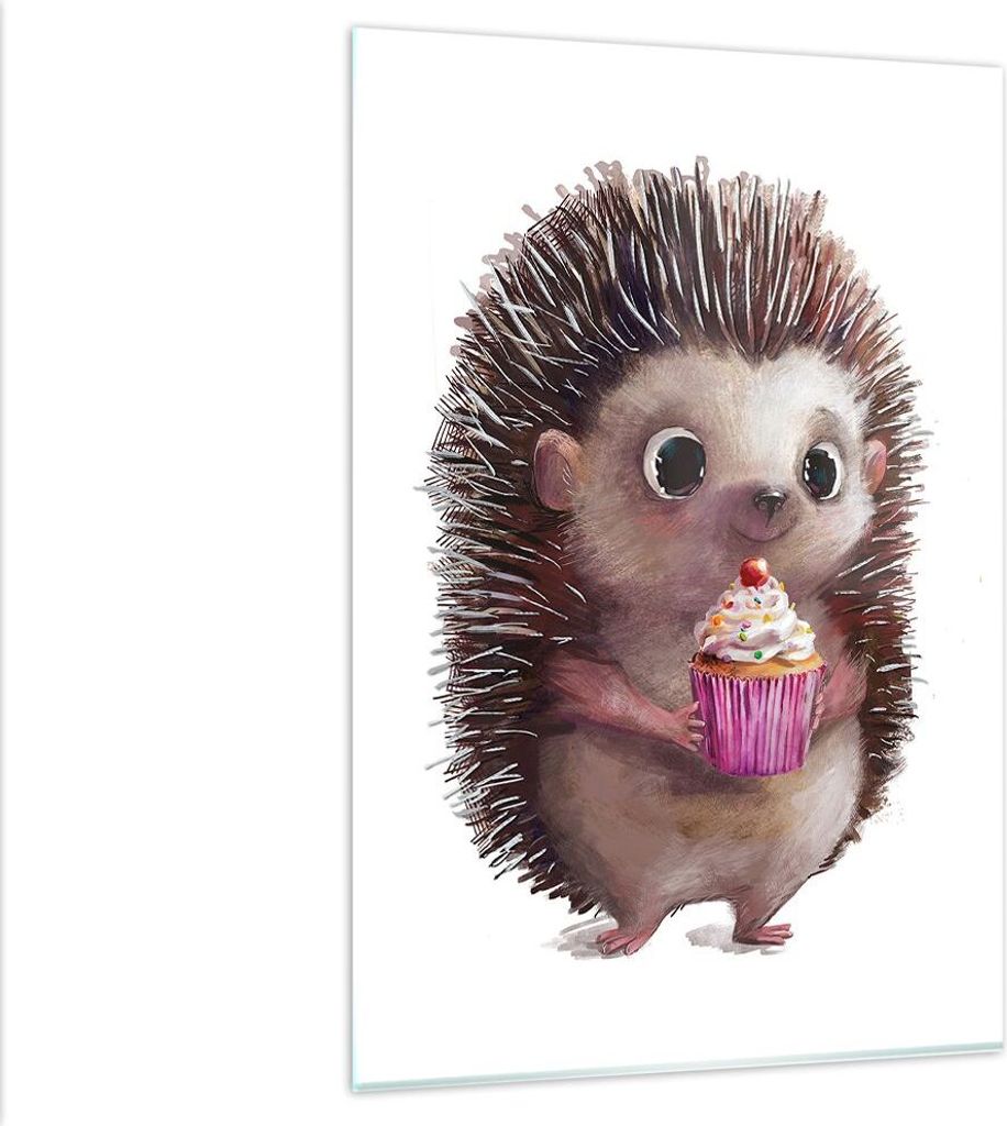 Bilder auf glas - Einteilig - Igel Cupcake Kinder - 80x120cm - Glasbilder - Wandbilder - Bilder - zum Aufhängen bereit - Wanddekoration aus Glas -...