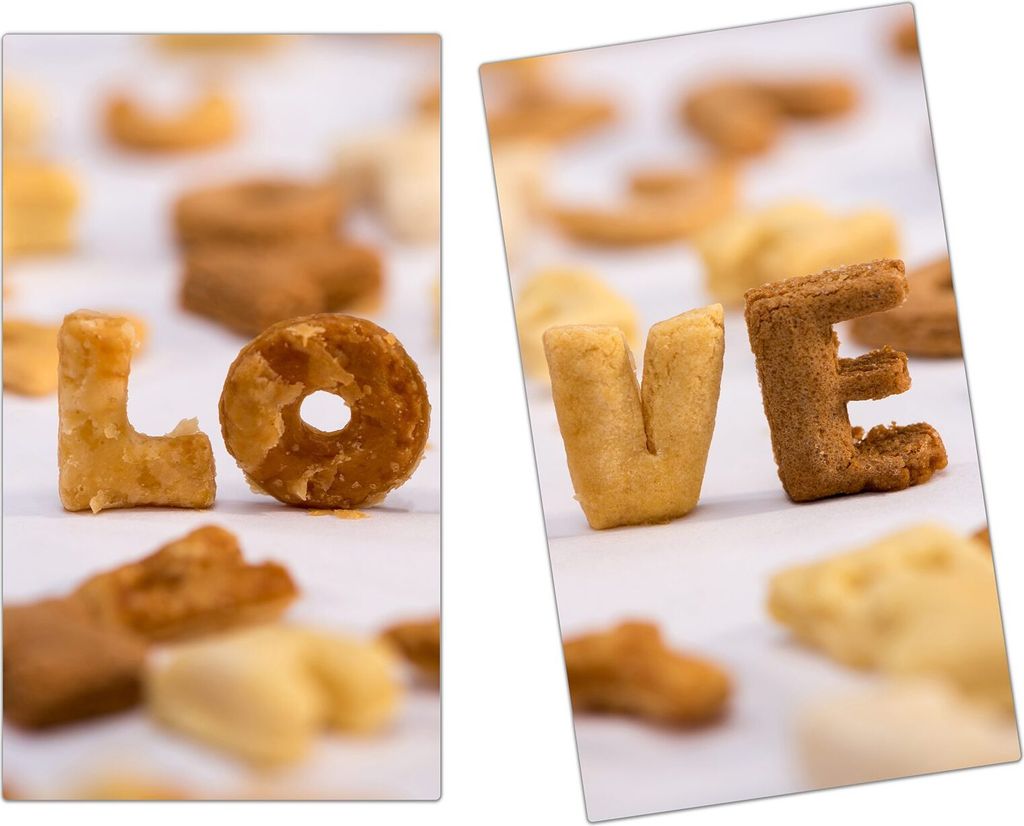 Spritzschutz Herdabdeckplatte Schneidebrett aus Glas Wort Liebe aus Getreide 2-Teilig (60x52cm)