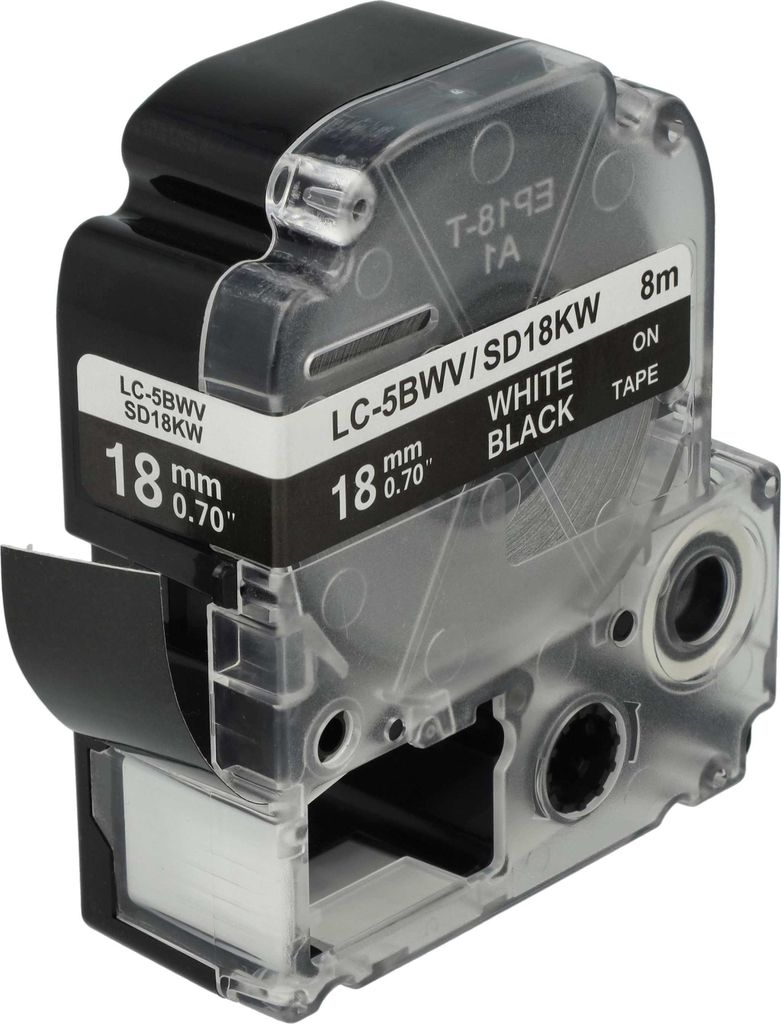 vhbw Schriftband-Kassette Ersatz für Epson LC-5BWV für Etiketten-Drucker 8m x 18mm Weiß auf Schwarz
