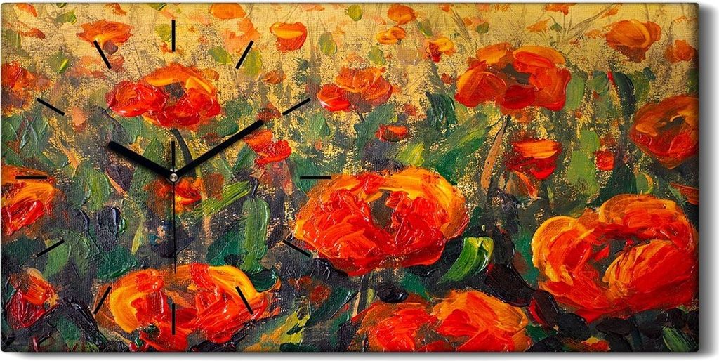 Wandbild Leinwand Bilder mit Uhr 60x30 Malerei Wiese Blumen Produktbild 