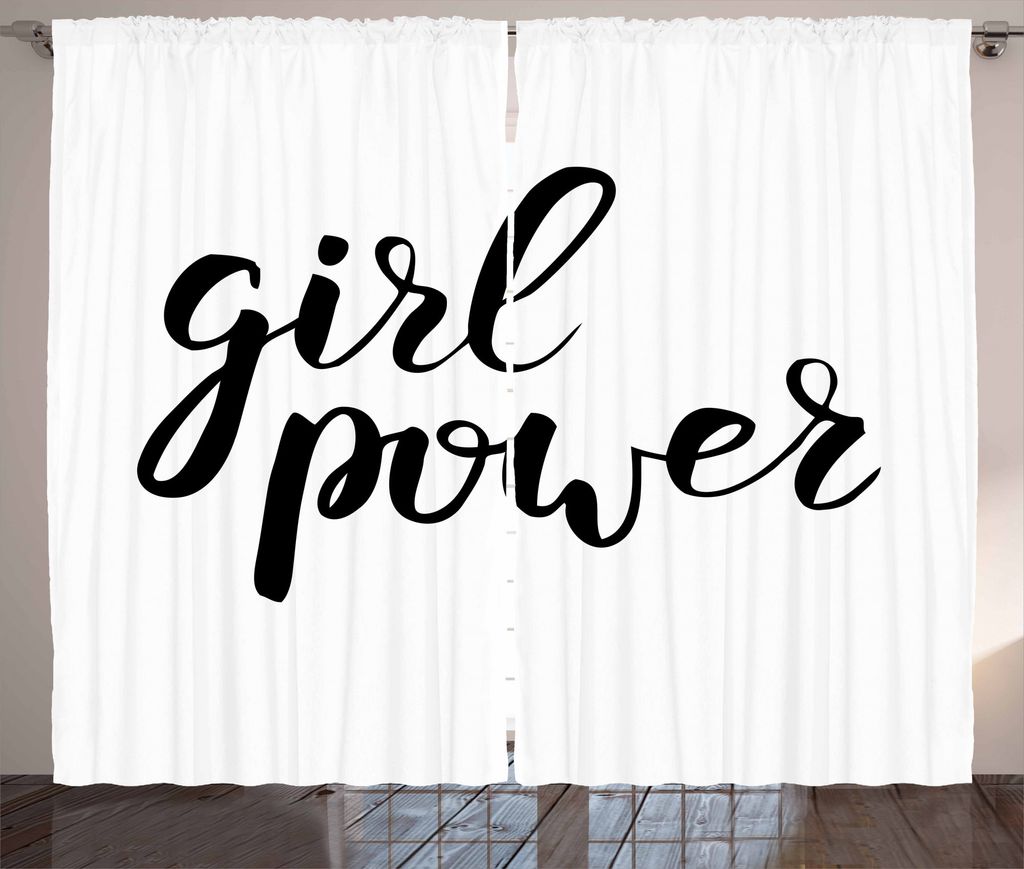 ABAKUHAUS Zitat Rustikaler Gardine, Girl Power Feminist Text, Schlafzimmer Kräuselband Vorhang mit Schlaufen und Haken, 280 x 175 cm, Schwarz und ...