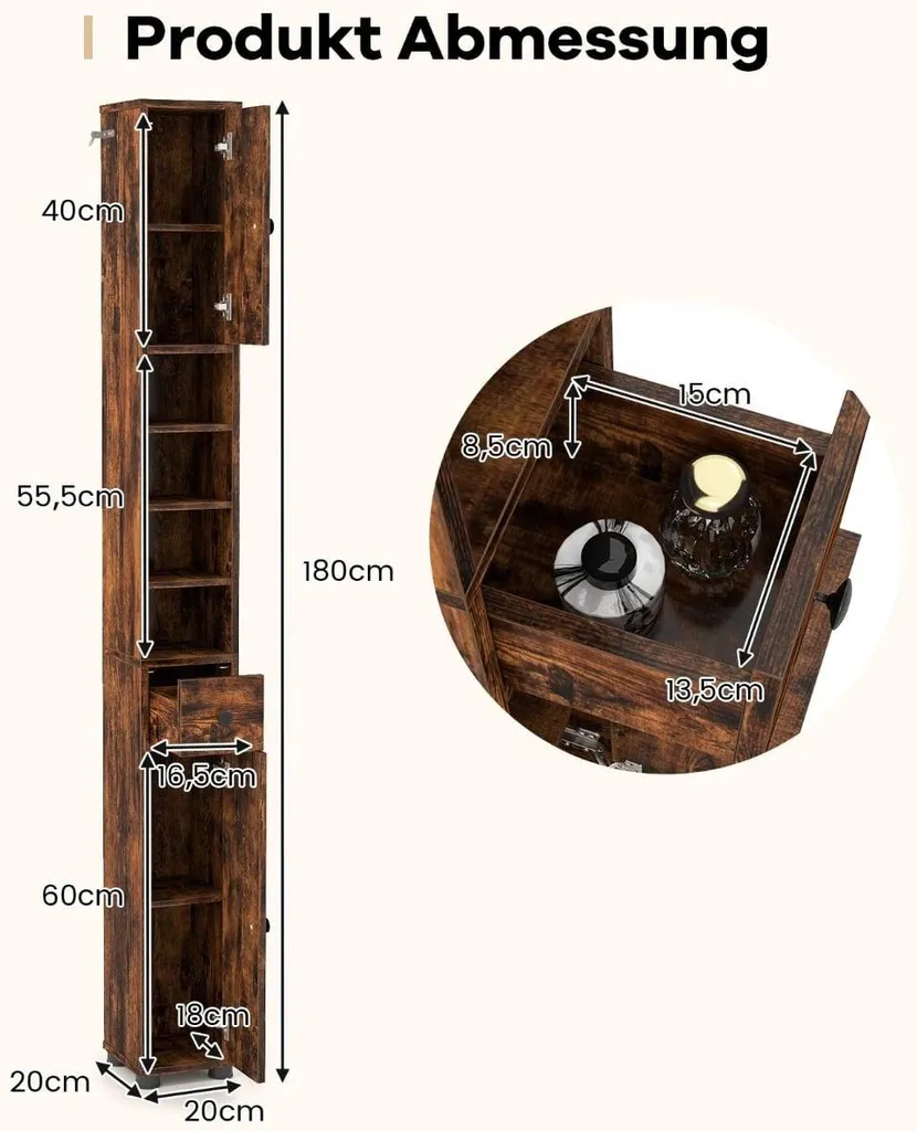 Mobiletto Bagno Alto Stretto Salvaspazio - Ripiani per Tutta la Famiglia - 2