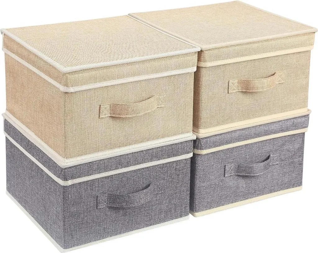 Boîtes Pliables avec Poignée BrilliantJo Rangement Gris et Beige