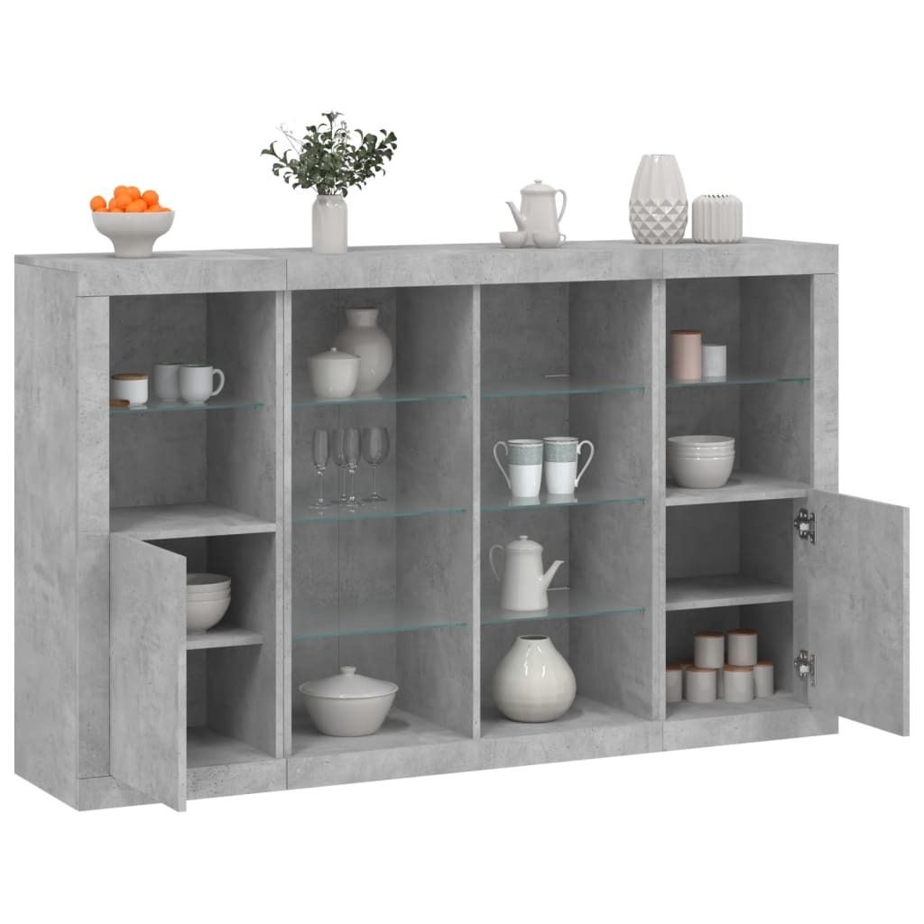 Maison Exclusive - Sideboards mit LED-Leuchten 3 Stk. Betongrau Holzwerkstoff