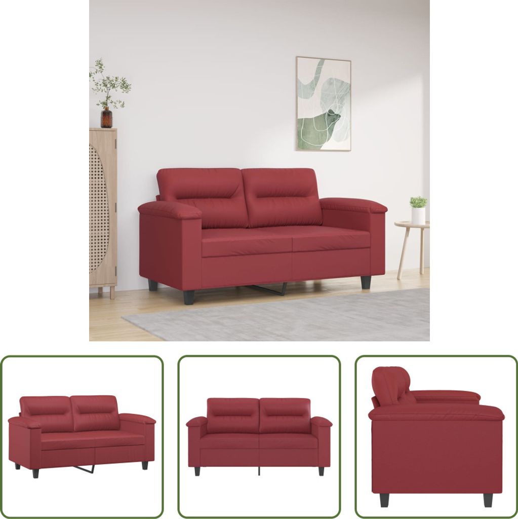 The Living Store 2-Sitzer-Sofa Weinrot 120 cm Kunstleder