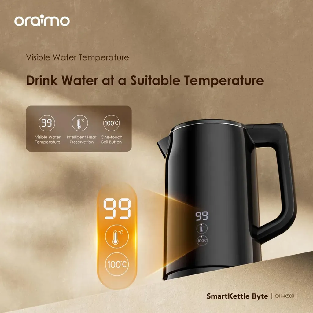 Bouilloire SmartKettle Byte Oraimo 1850W idéale pour le thé et café