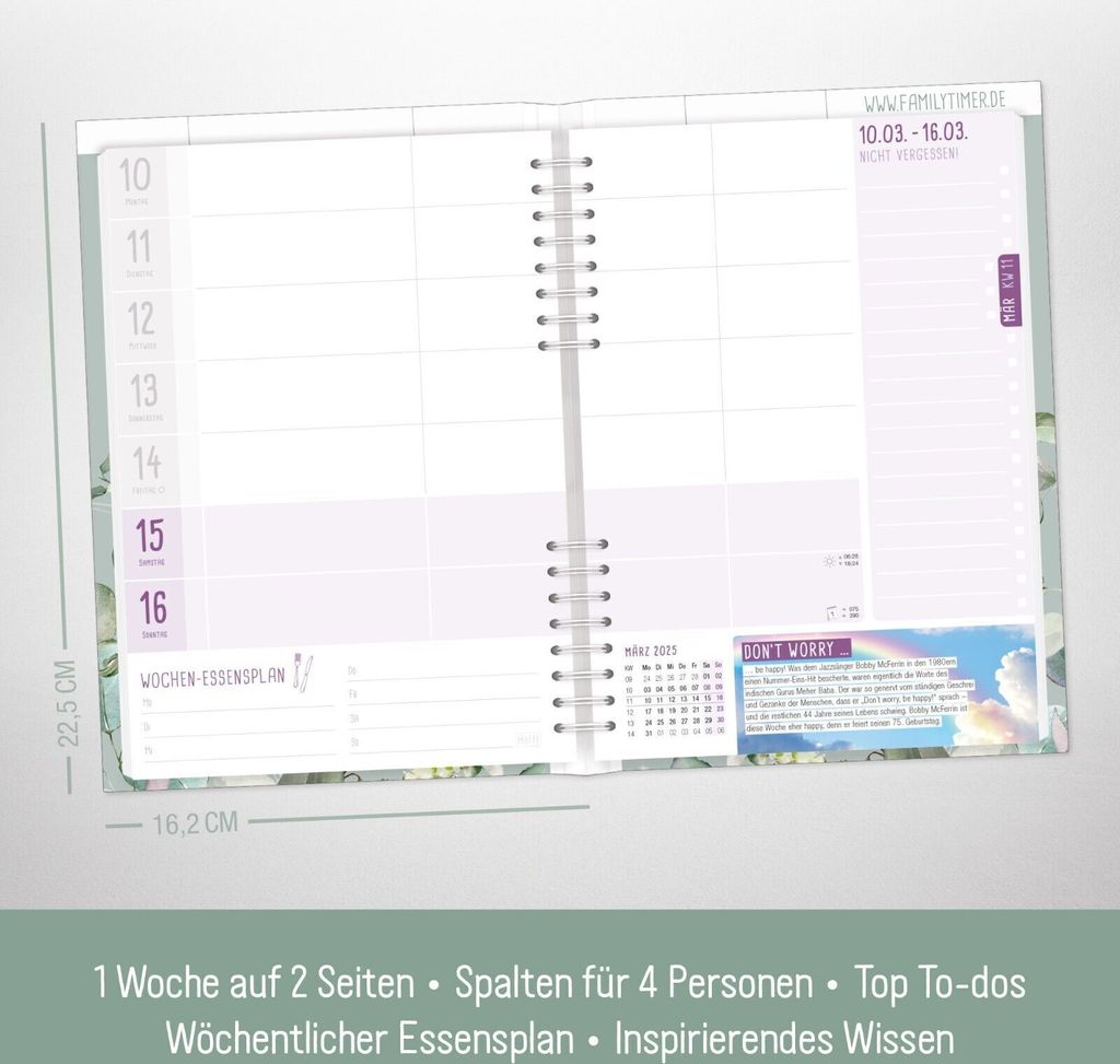 Family-Timer 2025 / 12 Monate / Minty Leaves / Häfft-Verlag Produktbild 3