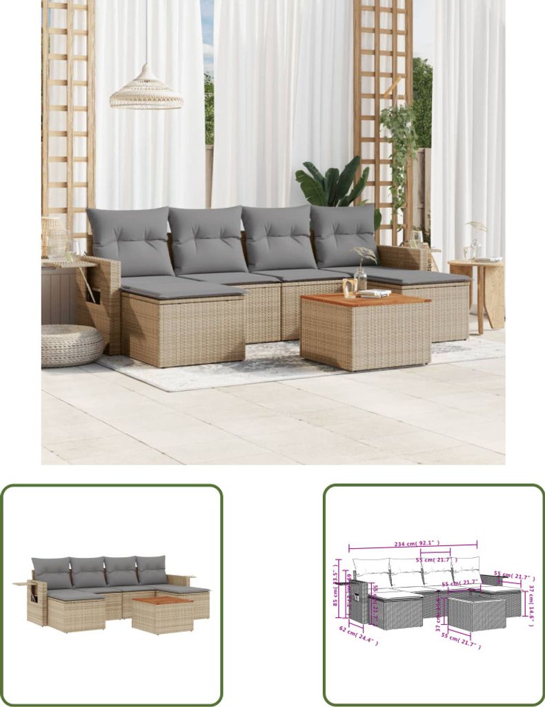 The Living Store 7-tlg. Garten-Sofagarnitur mit Kissen Produktbild 