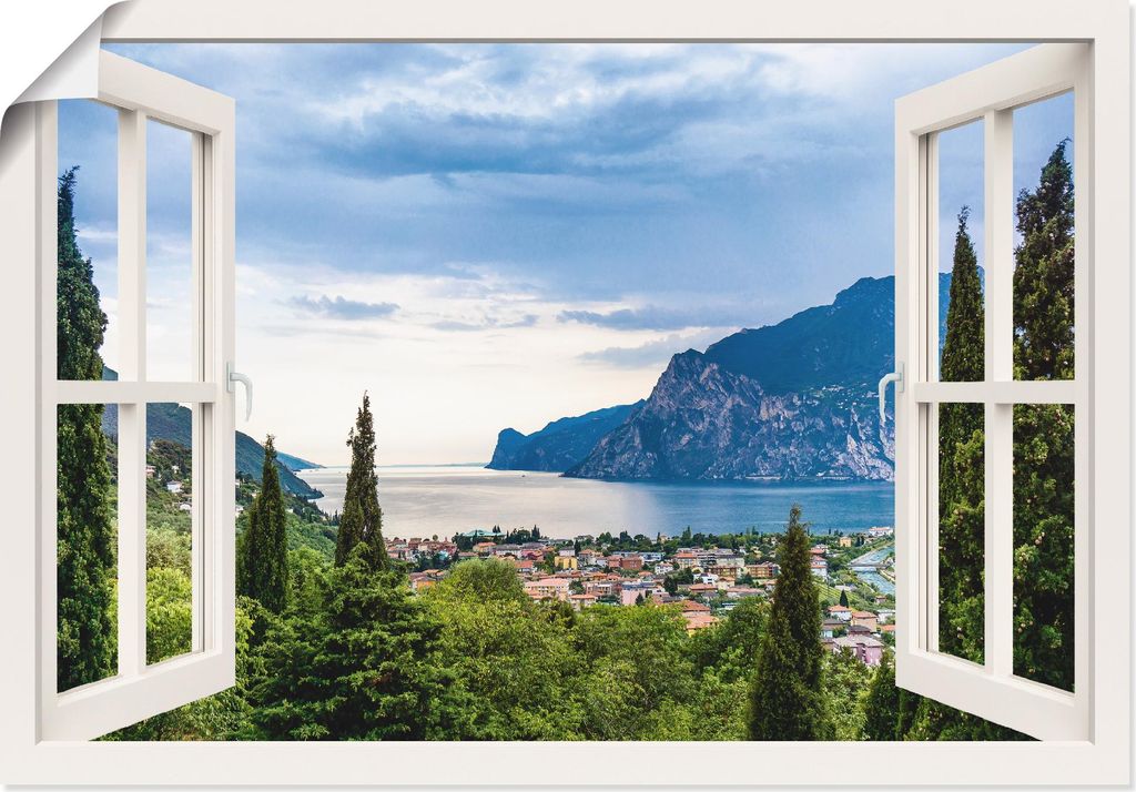 ARTland Poster Gardasee durchs weiße Fenster Größe: 130x90 cm