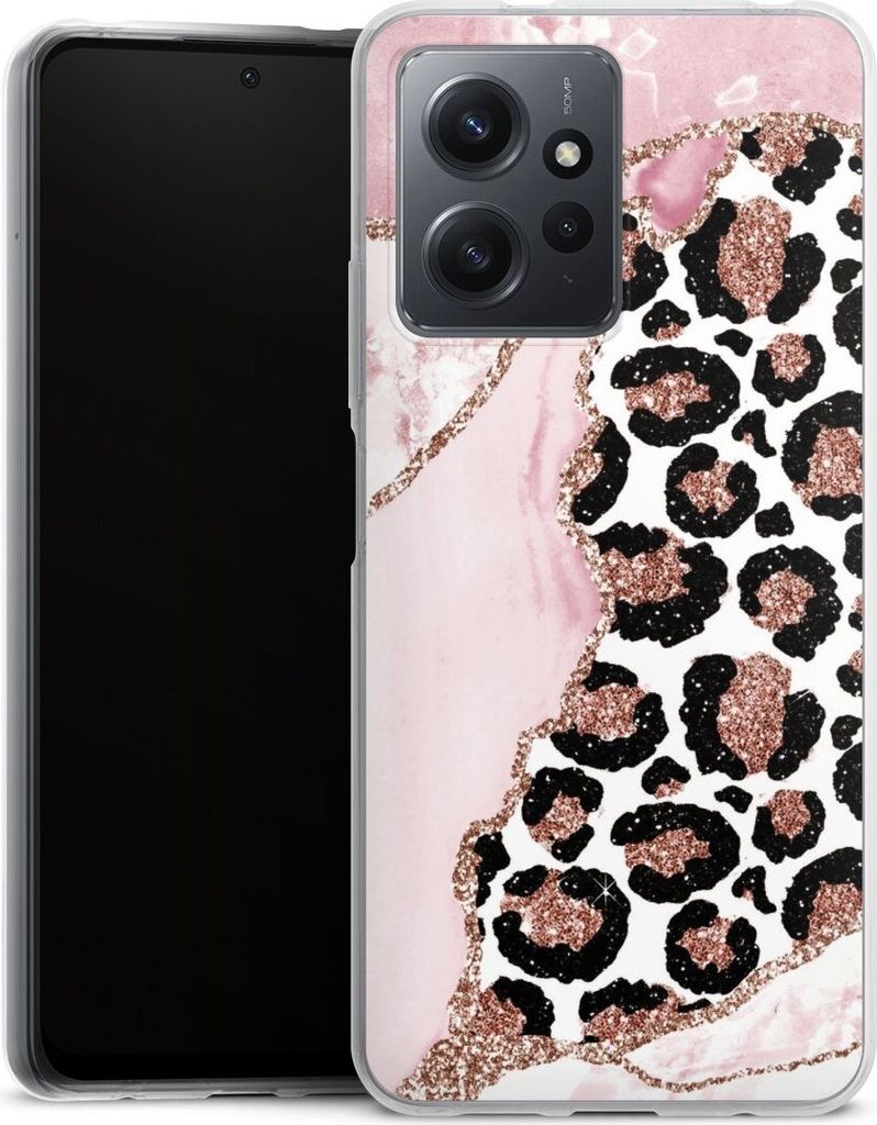 DeinDesign Handyhülle für Xiaomi Redmi Note 12 4G Silikon Hülle Case Smartphone Schutzhülle Glitzer Look Leopard Marmor