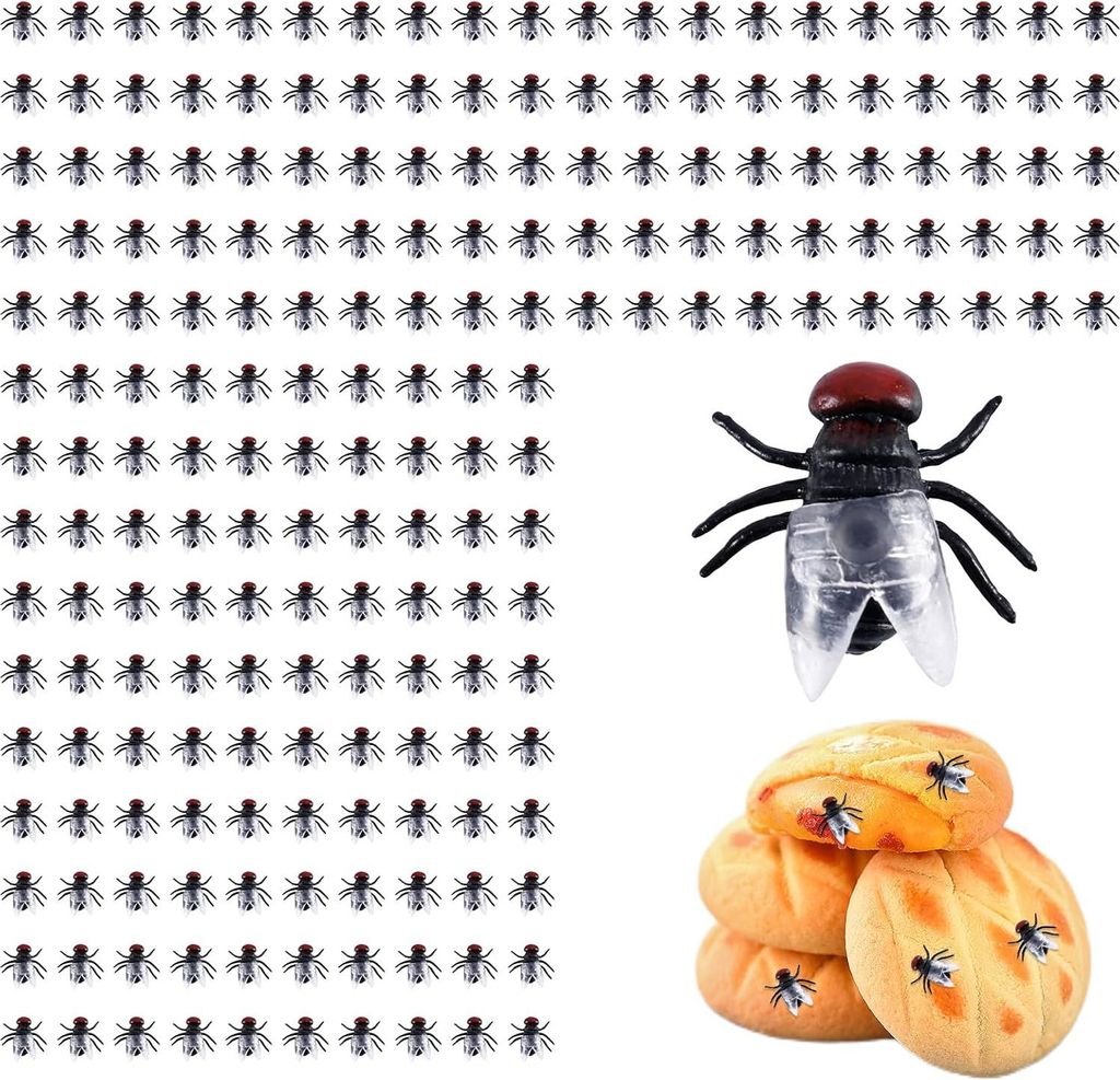 200 Stück Mini Plastik Fliegen - Realistische Fake Fliegen - Kleine Simulierte Fliegen Spielzeug für Partys - Streiche - Halloween - Menschen zum...