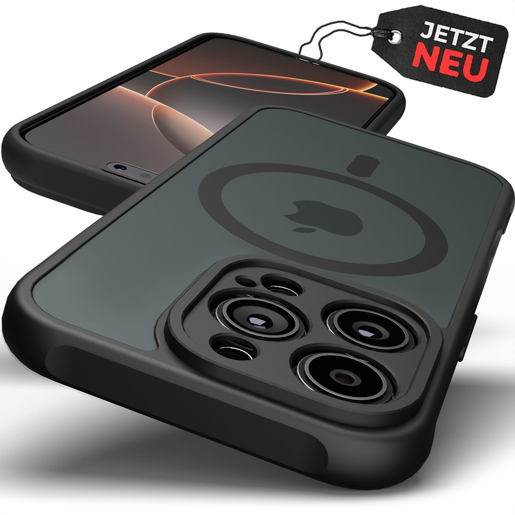 Hülle MagSafe Case Matt Schwarz Magnet Cover Schutz Bumper Kameraschutz Stoßfest Dünn Handyhülle Panzerhülle Magnetisch Modell: iPhone 16 Pro