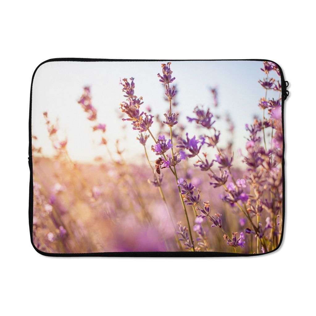 MuchoWow Laptop Hülle 17 Zoll Laptoptasche Lavendel - Nahaufnahme - Sonne - Blumen - Lila - Zipper - Schutzabdeckung