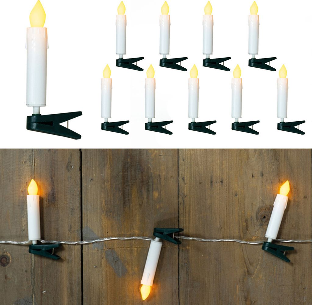 LED Kerzenkette - 10 Miniatur Baumkerzen mit Clip - Produktbild 