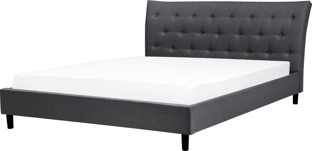 BELIANI Polsterbett Grau 180 x 200 cm Mit Lattenrost Leinenoptik Stilvolle Ausstrahlung Geschwungene Kopfteil Klassisch