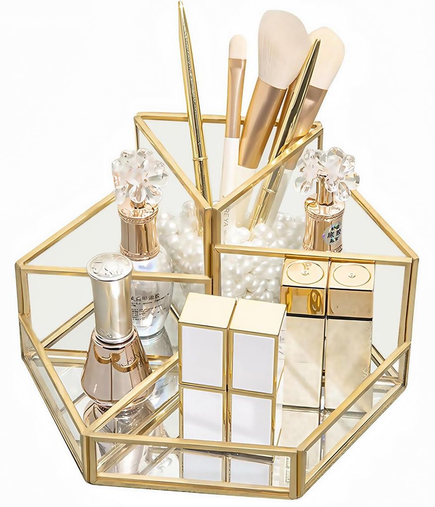 Make-up-Organizer, Kosmetik-Organizer mit Glaspinselhalter, Schminktisch-Organizer für Lippenstift, Hautpflegeprodukte, Eyeliner und Augenbrauenst...