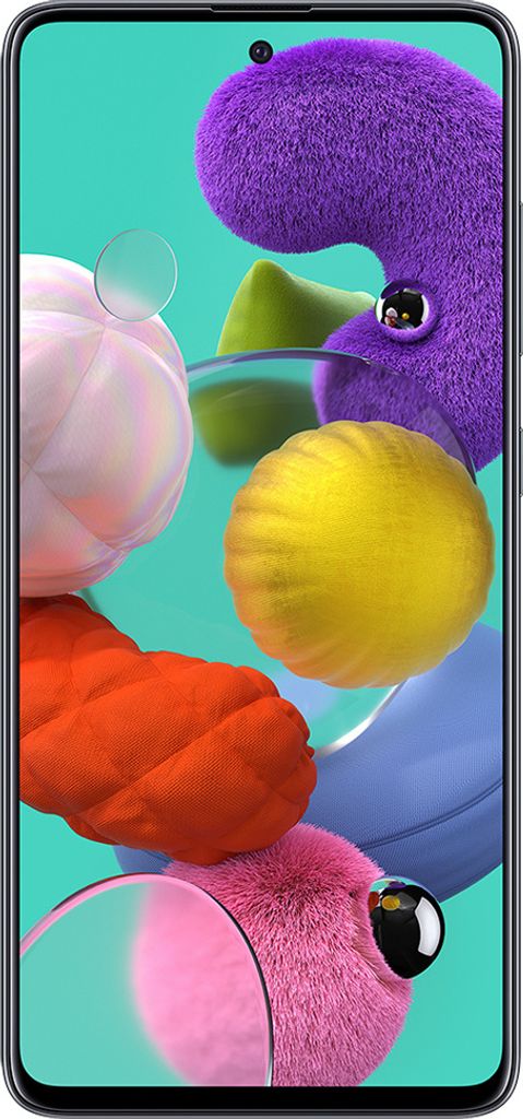 A smartphone screen displaying a colorful, abstract wallpaper with various rounded shapes.