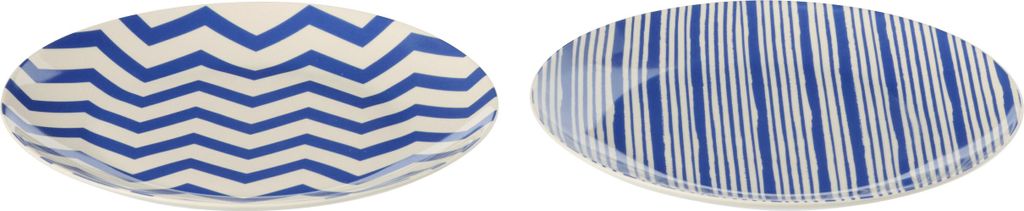 J-Line Dose Von 2 Dessertteller Gestreift Porzellan Blau/Weiß Small