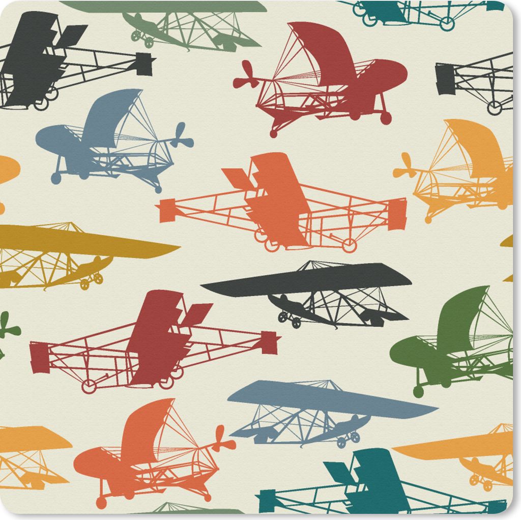 MuchoWow Mauspad Mousepad Muster - Flugzeug - Retro - Jungen - Kinder - Kleiner Junge 30x30 cm - Mousepads - Maus Mat - Pad - Mausunterlage - Gaming