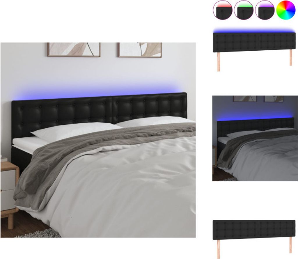 vidaXL LED Kopfteil Schwarz 200x5x78/88 cm Kunstleder - Kopf- & Fußenden