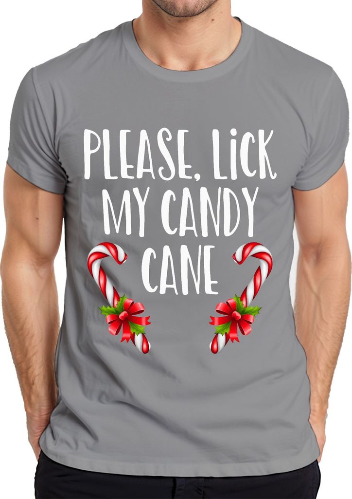 Please Lick My Candy Cane Zuckerstange - Weihnachten Weihnachtsgeschenk Christmas Herren T-Shirt, Grau, S