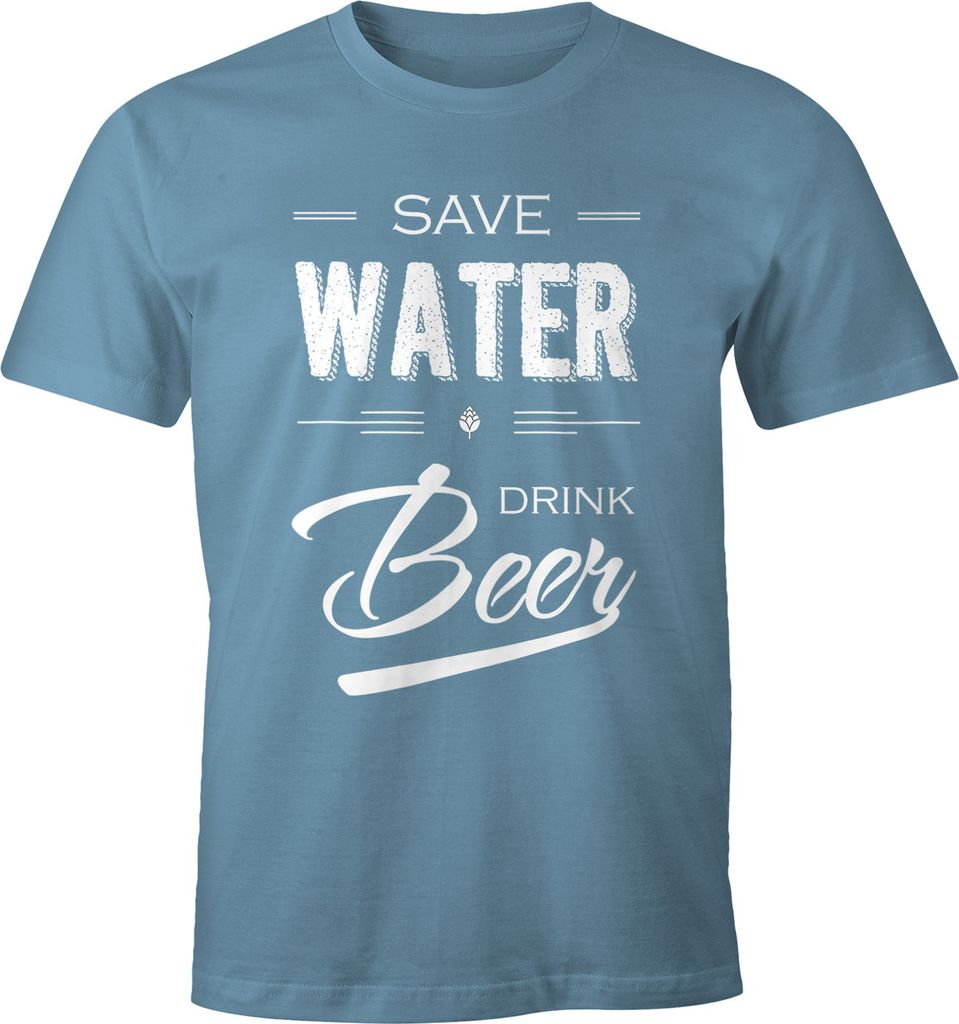 Herren T-Shirt Save Water Drink Beer Fun-Shirt Bier Shirt Party Moonworks stone blue L