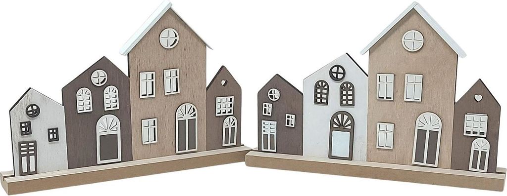 2er Set Dekobjekte Häuserzeile L. 31cm braun weiß aus Holz Formano WA