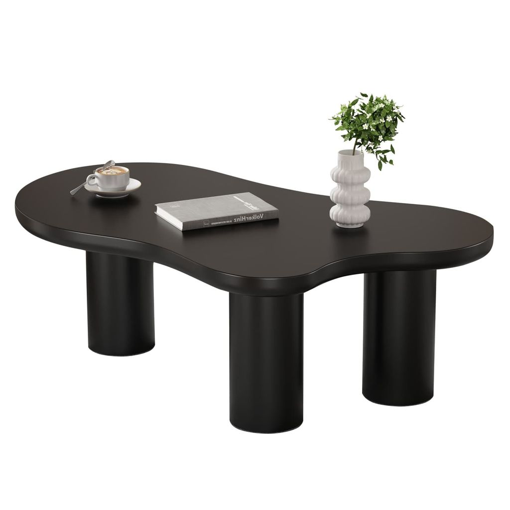 Unregelmäßiger Couchtisch in Wolkenform(Schwarz)107cm Länge, 66cm Breite, 40.5cm Höhe, MDF-Tischplatte und PVC-Beine, mit Filzunterlage
