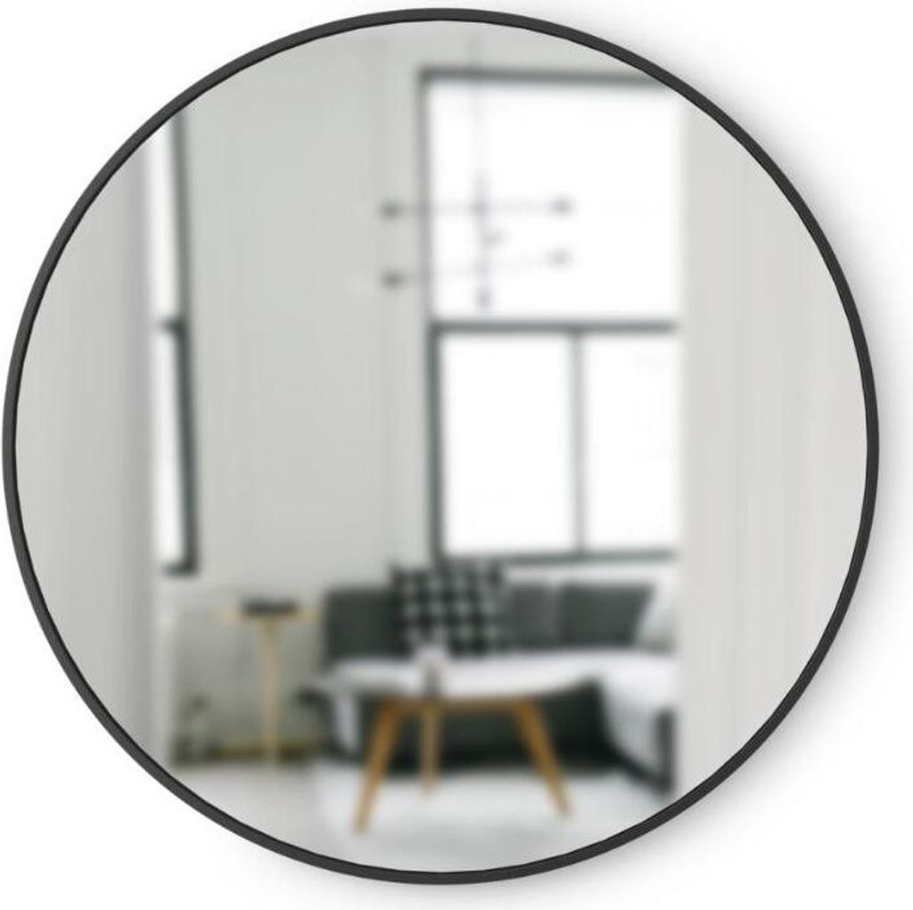 Umbra Furniture Hub Spiegel, Wandspiegel, Hängespriegel, Statementspiegel, Spiegelglas, Gummiband, Schwarz, 358370040