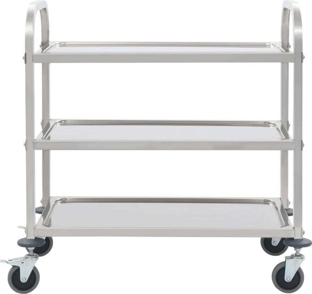 vidaXL 3-Stufiger Servierwagen 96,5 x 55 x 90 cm Edelstahl Produktbild 