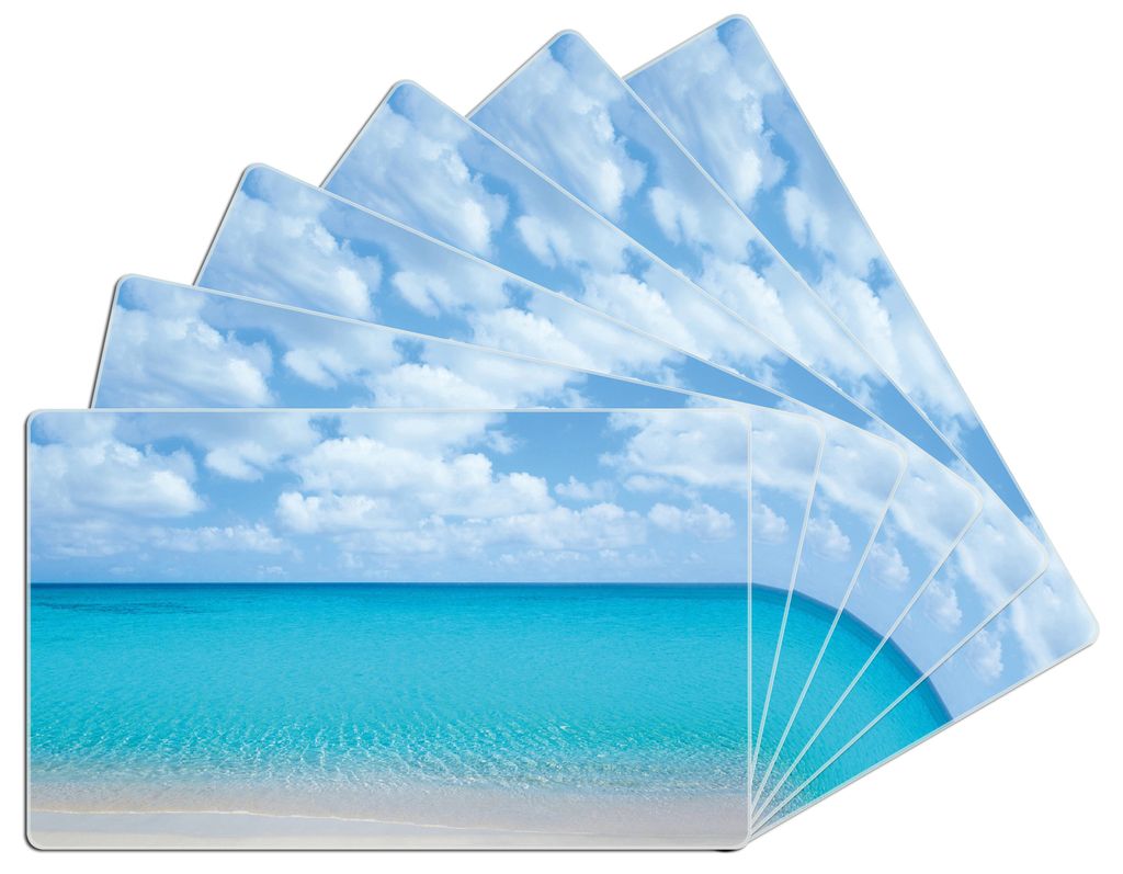 Wallario Frühstücksbrettchen 6er Set aus Glas, je 14 x 23 cm, mit rutschfesten Füßen, Motiv Sandstrand und blaues Meer
