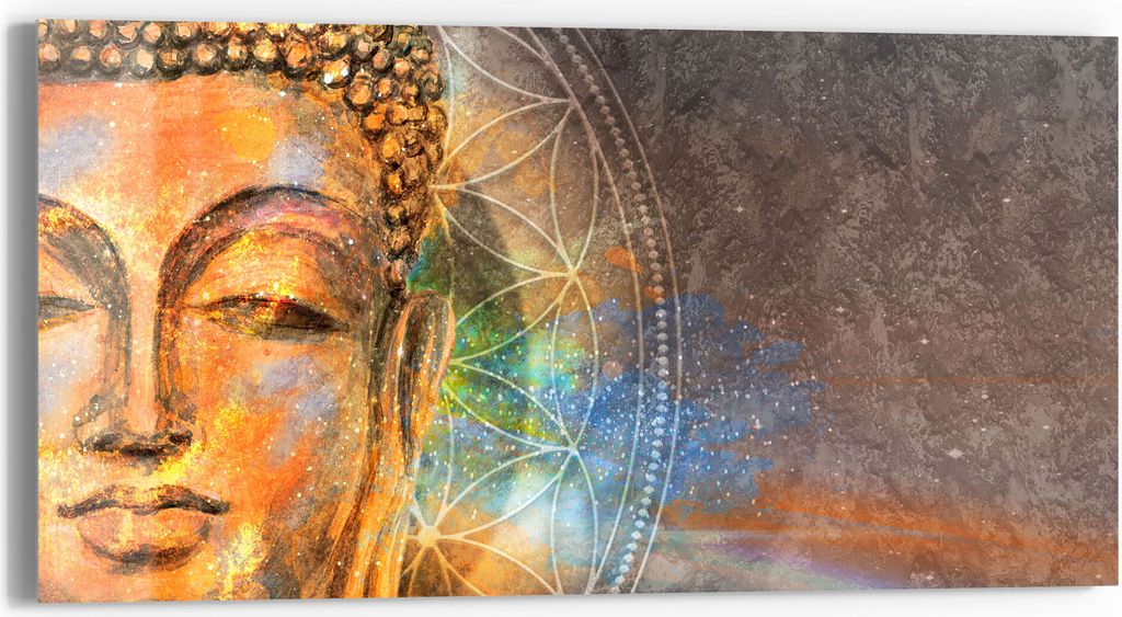 DEQORI Glasbild Echtglas 60x30 cm 'Meditierender Buddha' Produktbild 