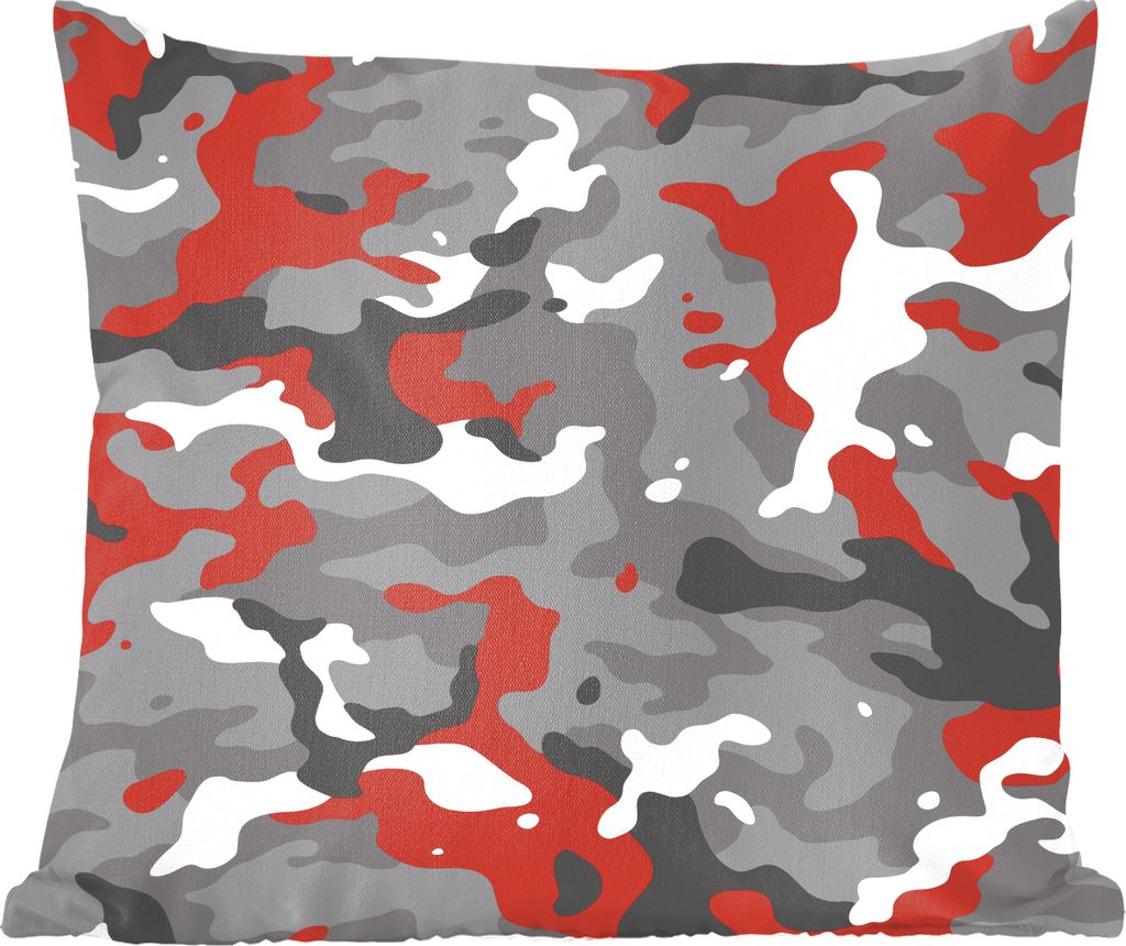 MuchoWow Zierkissen Sofakissen Wohnzimmer Dekokissen 45x45 cm Camouflage-Muster mit roten Akzenten - Schlafpolster - Polster für das Sofa