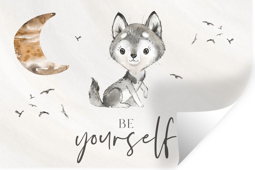 MuchoWow Wandtattoo Wandsticker Wandaufkleber Sprichwörter - Wolf - Sei du selbst - Kinder - Jungen - Mädchen - Aquarell 120x80 cm Selbstkleben...