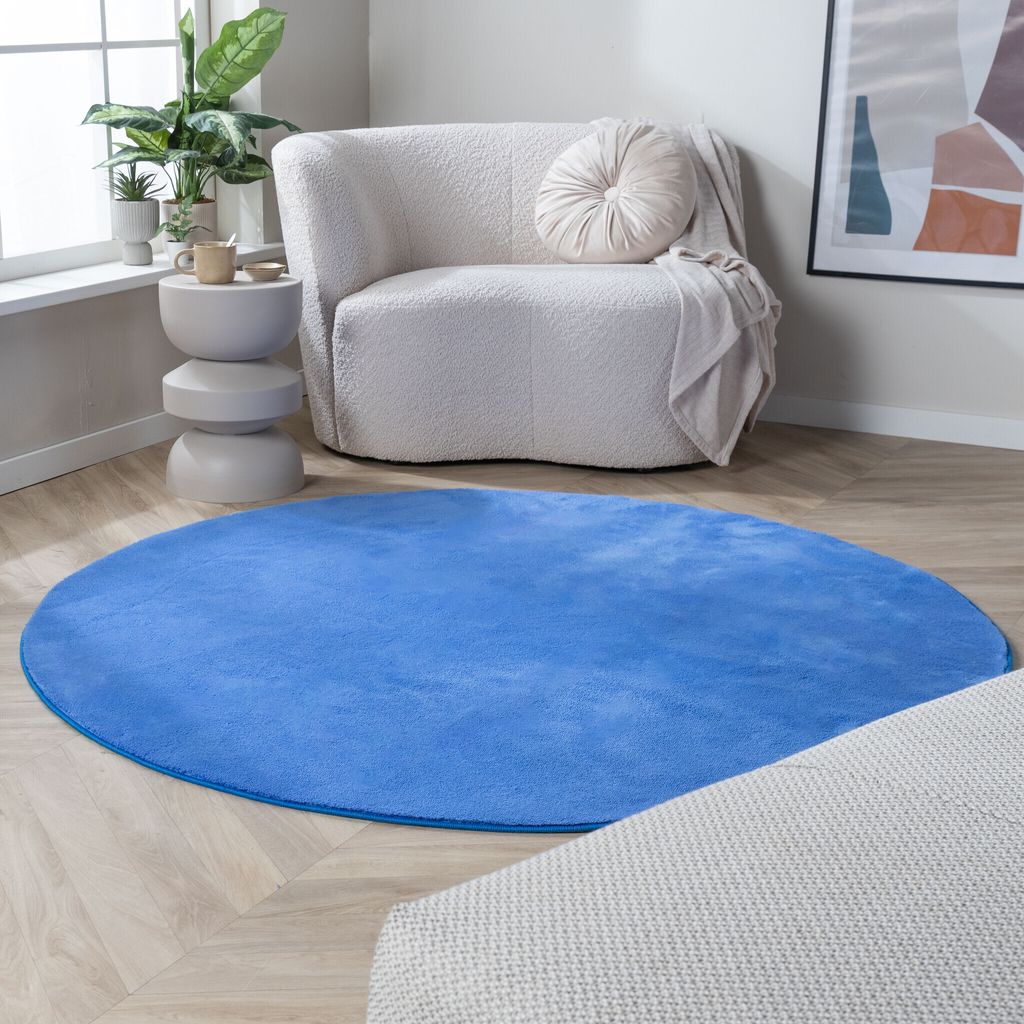 Volero - Waschbarer Teppich Rund - Vivid Blau - Ø 120 cm - Wohnzimmer, Esszimmer, Kinderzimmer, Schlafzimmer - Klassik, Ländlich, Modern, Skandin...