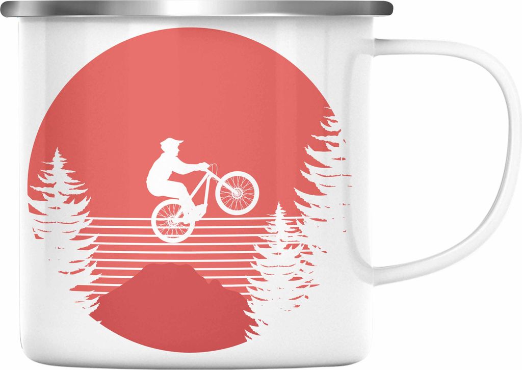Trendation - Moutainbike Geschenk Emaille Tasse Mountainbiker Geschenkidee Kinder Emaille Emaille Tasse Männer Accessories Grafik MTB Herzschlag (...