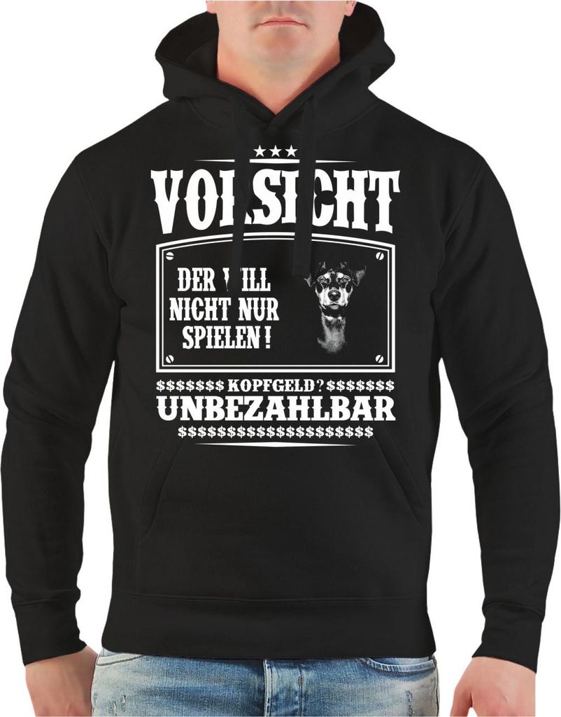 Herren Kapuzenpullover Pinscher VORSICHT der will nicht nur spielen