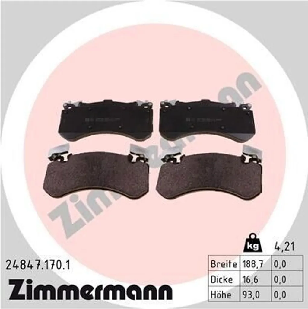 Zimmermann 24847.170.1 Plaquettes de Frein pour Audi A6 A7 A8 Quattro
