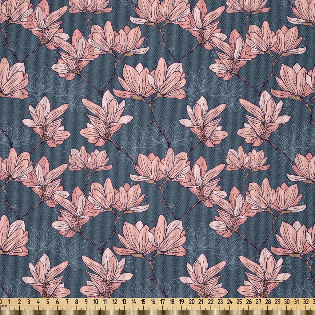 ABAKUHAUS Blumen Microfaser Stoff als Meterware , Muster mit Magnolie blüht im zarten asiatischen Natur-Garten der japanischen Art, 2 M (230 x 200...